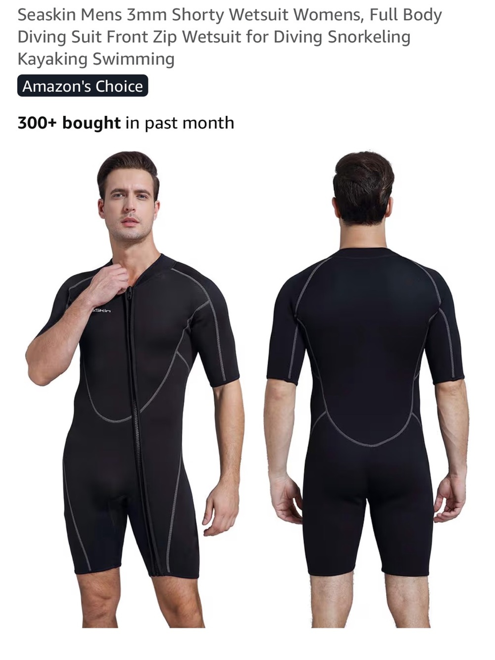 Men's Black Shorty Swim Rash Guard with Gray Stitching - Front Zip